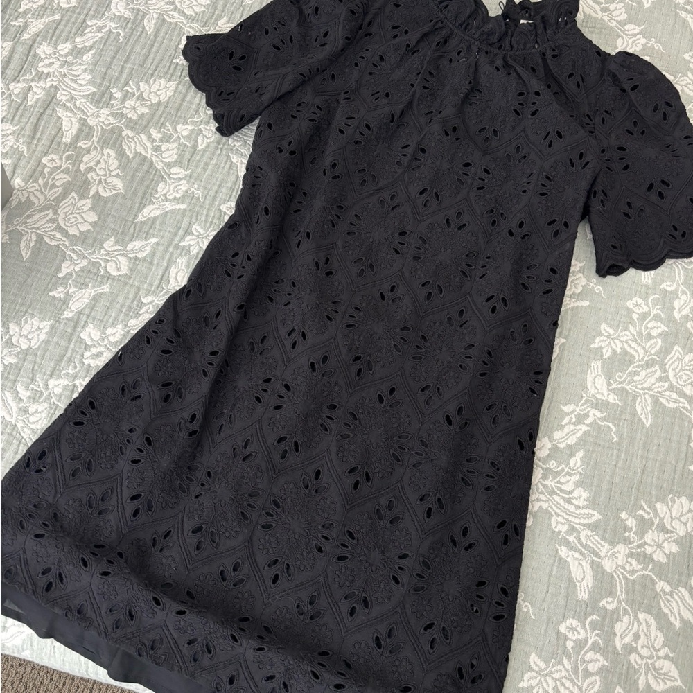 Sezane Black Eyelet Mini Dress